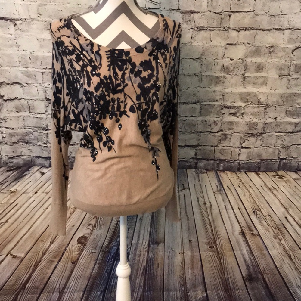Scoop neck sweater with rhinestones
